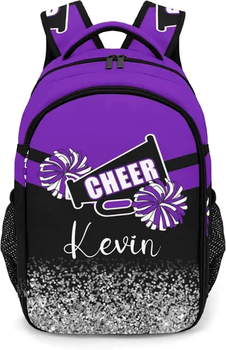 Vista 8 de XOZOTY Mochila de animadora púrpura claro personalizada con nombre para hombres y mujeres, bolso de hombro para computadora portátil, bolsa