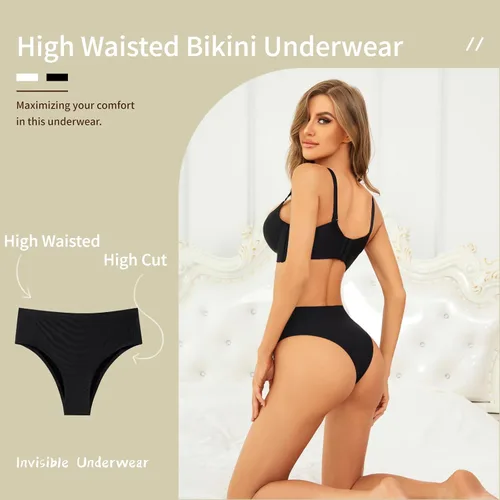 Vista 3 de linsgbpo Ropa interior sin costuras para mujer, ropa interior de bikini atrevida, ropa interior cómoda, paquete de 4 unidades (S-XXL)