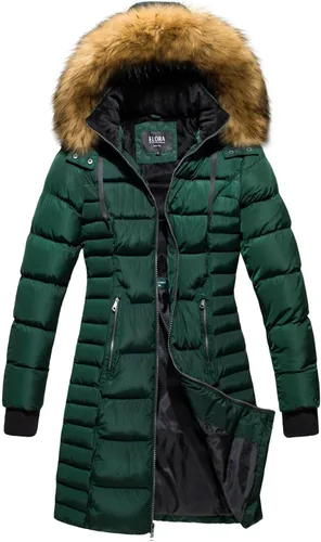 Vista 5 de ELORA Parka acolchada vegana para mujer, abrigo de invierno cálido con forro polar y capucha Negro