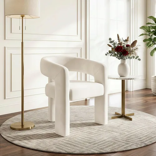 Vista 8 de Modernas sillas de comedor, silla de sherpa tapizada de terciopelo con respaldo, silla de tocador Boucle ensamblada cómoda para cocina, comedor