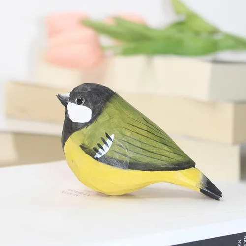 Vista 30 de Figura de pájaro de madera Azure Tit, tilo tallado a mano, marrón claro, decoración moderna para el hogar, regalo de pájaro
