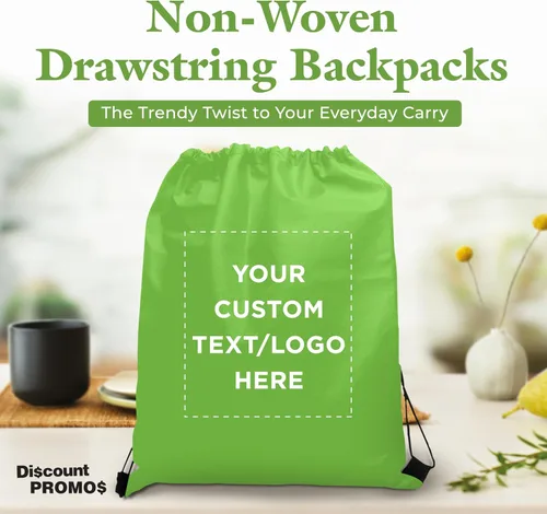 Vista 3 de DISCOUNT PROMOS Juego de mochilas con cordón no tejidas personalizadas de 10/50/100, paquete personalizado a granel