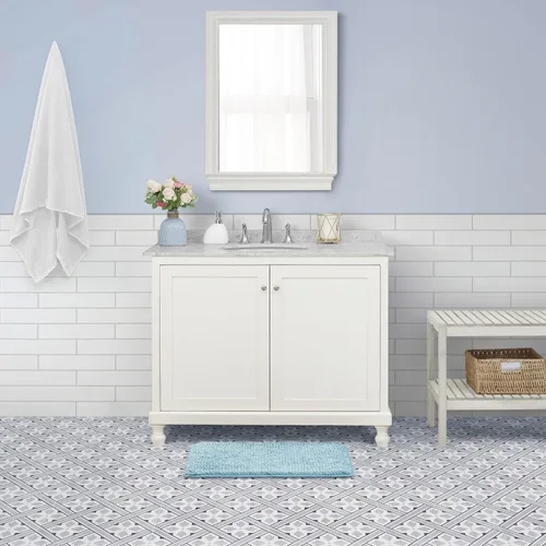 Vista 6 de Laura Ashley - Juego de 2 tapetes de baño de chenilla suave, 20 x 34 pulgadas, color azul