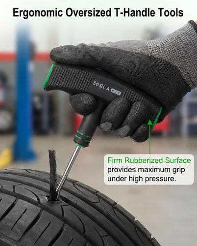 Vista 3 de Kit de reparación de neumáticos de 20 piezas – El kit de enchufe de neumático plano incluye herramientas ergonómicas de mango en T con agarre