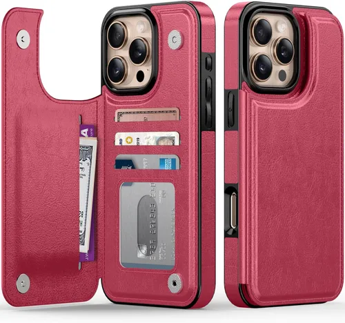 Vista 178 de FUNMIKO Funda tipo cartera para iPhone 15 con tarjetero + clip para efectivo, bloqueo RFID, protección contra caídas de grado militar y obras