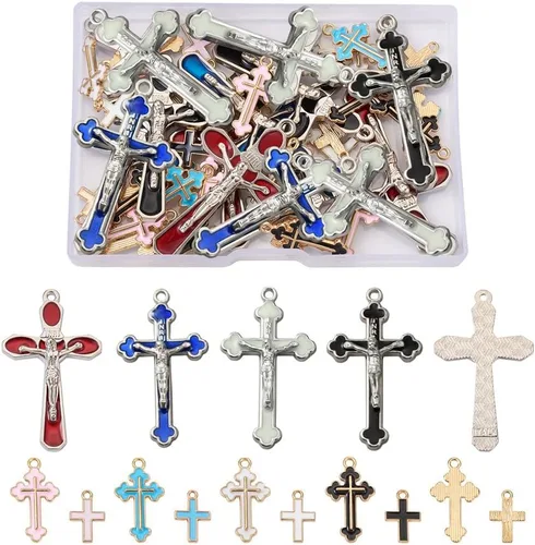 Vista 7 de Colgantes de aleación de cruz esmaltada Crucifijo Cruz Metal Colgantes para DIY Pendiente Pulsera Collar Llavero Joyería Fabricación Artesanía