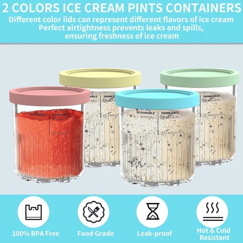 Vista 3 de Repuesto para pintas y tapas Ninja Creami – Paquete de 4 NC501, compatible con máquinas de helados Ninja NC501 NC500 Series Creami Deluxe