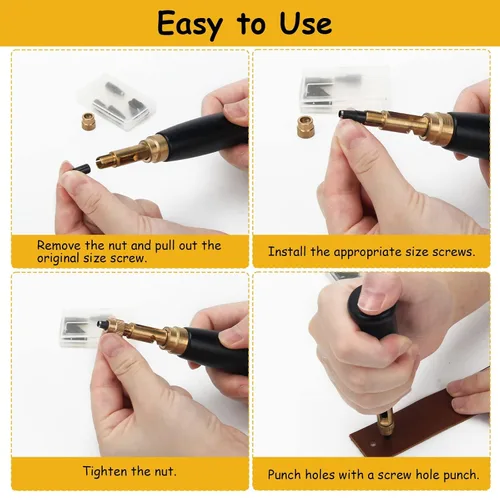 Vista 3 de Boyistar - Perforador de tornillo japonés, con mango de madera, herramienta ajustable de cuero para cinturones, correa de reloj, bolsos con 6