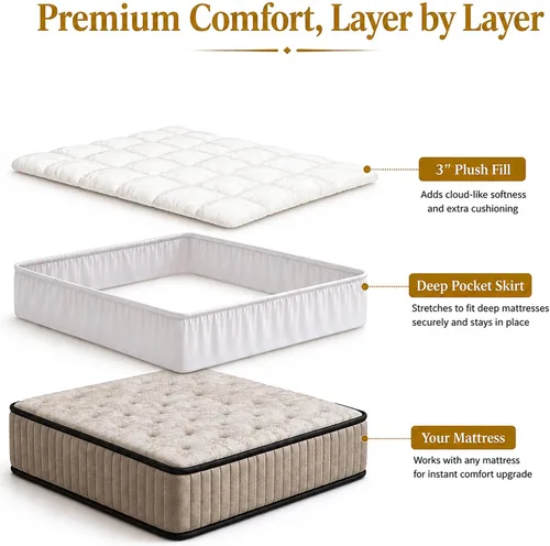 Vista 3 de Treaton, Protector de colchón, almohada de algodón refrescante, protector acolchado elástico, transpirable, suave y esponjoso con bolsillo profundo