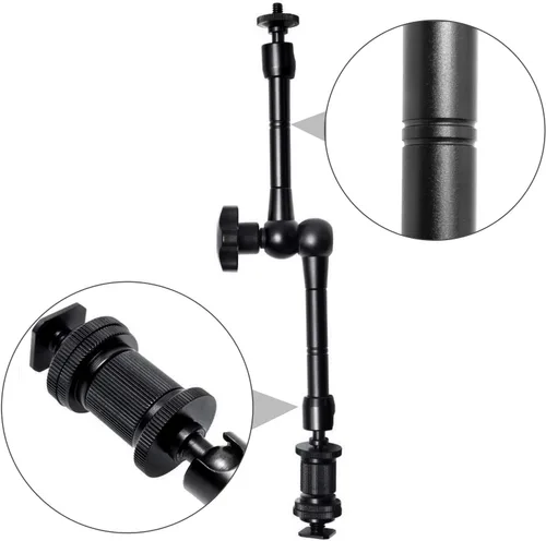Vista 6 de Brazo mágico de fricción articulado de 11 pulgadas ajustable con soporte de zapata caliente Tornillo trípode de 1/4 pulgadas para plataforma