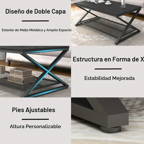 Vista 6 de LVB Mesa auxiliar negra, mesas centrales de madera de 2 niveles con Roble negro