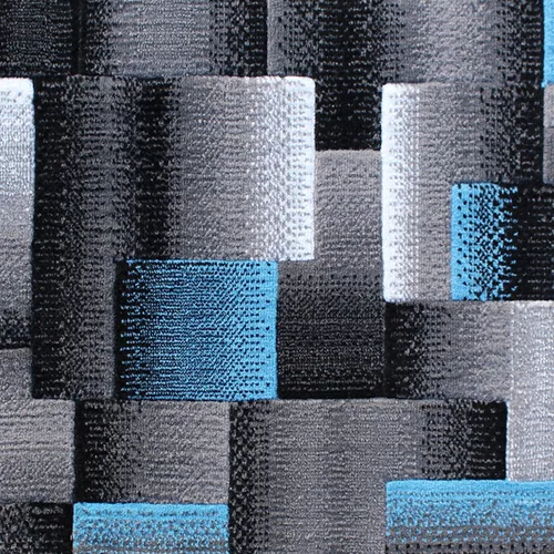 Vista 7 de Flash Furniture Elio Collection - Alfombra de área con patrón de bloques de color, alfombra de olefina azul de pelo alto, alfombra de área de 2 x 3