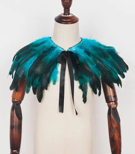 Vista 5 de L'VOW Capa de plumas de gallo para niños, chal iridiscente para fiesta de juegos (Blue-Ro)