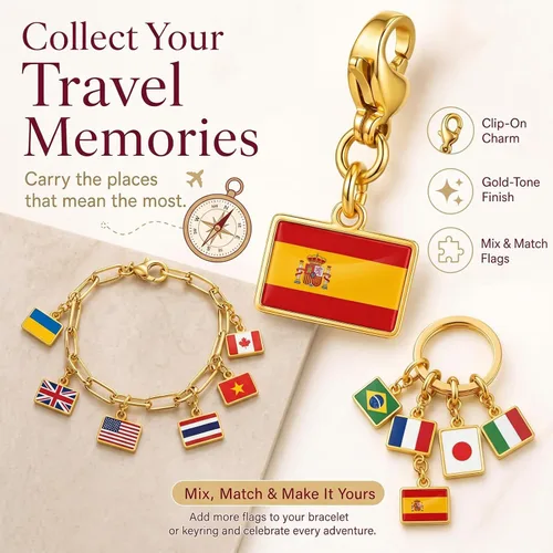 Vista 5 de Mini Country Flag Keychain Charm Collectible Travel Souvenir Keyring España