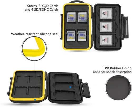 Vista 2 de JJC Estuche de lujo para tarjetas de memoria XQD Cfexpress tipo B SD SDXC SDHC con 7 ranuras para 3 XQDCfexpress Tipo-B y 4 SD, funda de viaje