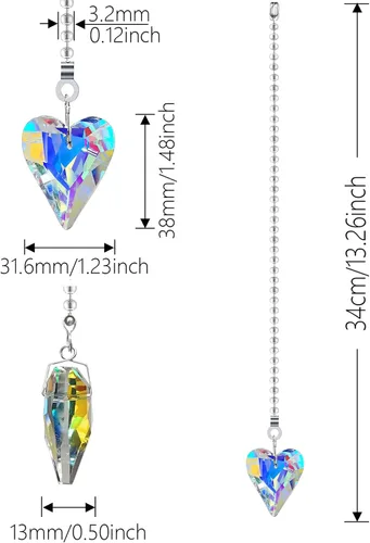 Vista 5 de Extensor de cadena para ventilador de techo, paquete de 2 cadenas decorativas de corazón de cristal de 12 pulgadas para ventiladores de techo