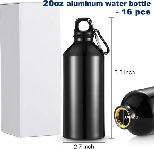 Vista 3 de CHENGU Paquete de 16 botellas de agua de aluminio, 20 onzas, botellas de Negro