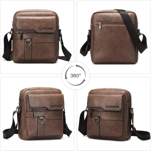 Vista 5 de Leathario Bolso cruzado de cuero para hombre bolso pequeño de mensajero para hombre bolso de hombro para hombre mochila de viaje paquete de trabajo