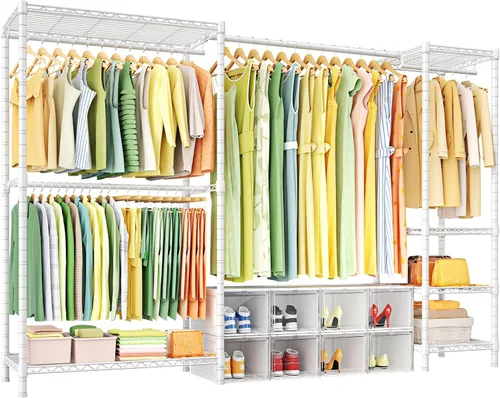 Vista 8 de Ulif Perchero E10 (Con Barra Colgante Extensible) Percheros Independientes para Colgar Ropa, Sistema Organizador de Armario Ajustable, Perchero