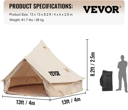 Vista 8 de Happybuy Tienda de campaña de lona – 4 estaciones transpirable 100% algodón lona Yurt – con estufa Jack, tienda de campaña glamping de lujo