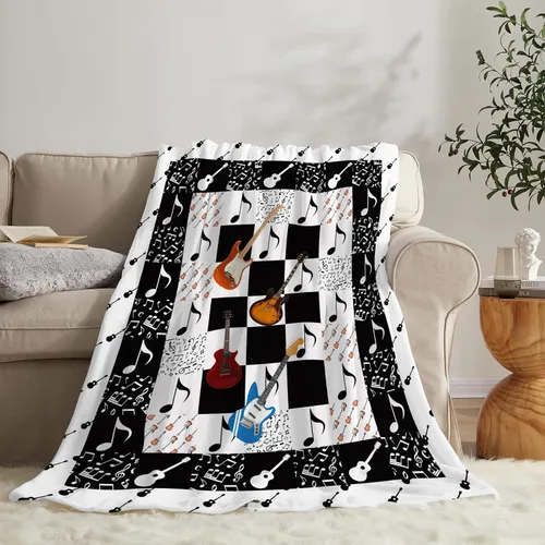 Vista 8 de Manta de guitarra, nota musical, guitarra, instrumentos musicales, manta de regalo para niños, niñas, niños, adultos, mujeres, hombres, súper suave