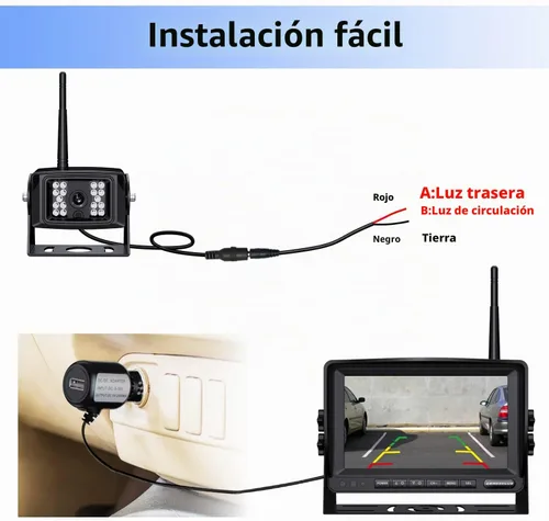 Vista 5 de Sistema de cámara de respaldo inalámbrico HD 1080P 9 pulgadas, DVR Quad Split Monitor, IP69 impermeable, cableado, cámaras de visión lateral