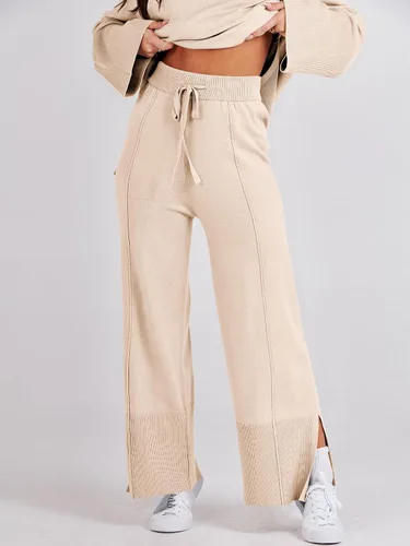 Vista 7 de ANRABESS Conjunto de 2 piezas para mujer, sudadera de punto de gran tamaño y pantalones de pierna ancha con cordón