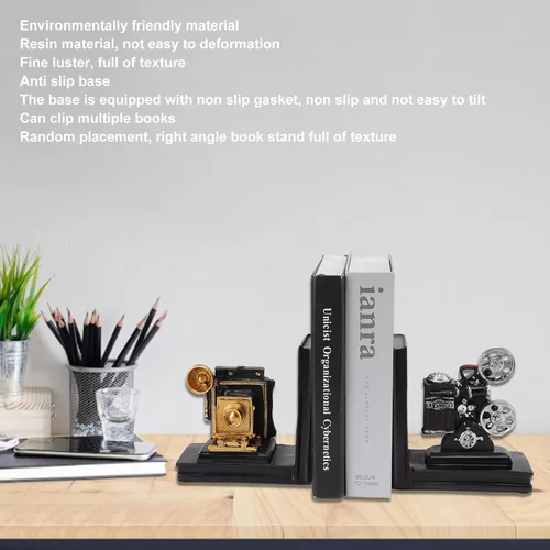 Vista 8 de Resin Movie Projector Shelf Book Ends Decorative Bookend Study Home Office