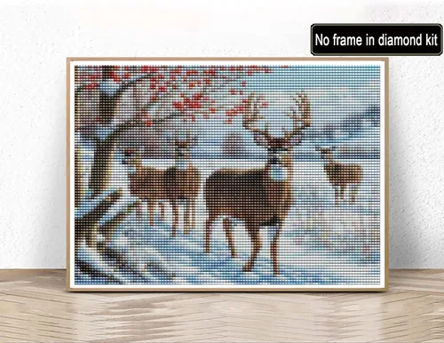 Vista 2 de Kaliosy Kits de arte de diamantes 5D para adultos, kits de ciervos por números, pintura de diamantes, arte de nieve, paisaje de nieve, taladro