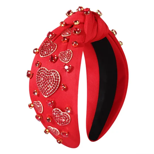 Vista 10 de Diadema de corazón para mujer, diadema anudada para el día de San Valentín, diadema con cuentas de diamantes de imitación, diadema de corazón