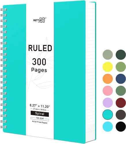 Vista 22 de RETTACY - Cuaderno en espiral grande A4, 300 páginas rayadas, 8.2 x 11.2 pulgadas, para escuela, trabajo, escritura, papel grueso de 3.53 oz/m²