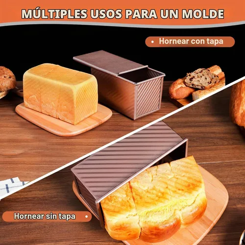 Vista 5 de Pavsrmy Paquete de 2 moldes para pan Pullman con tapa, capacidad para 1 lb/0.5 lb de masa, molde premium para pan de sándwich con tapa, molde