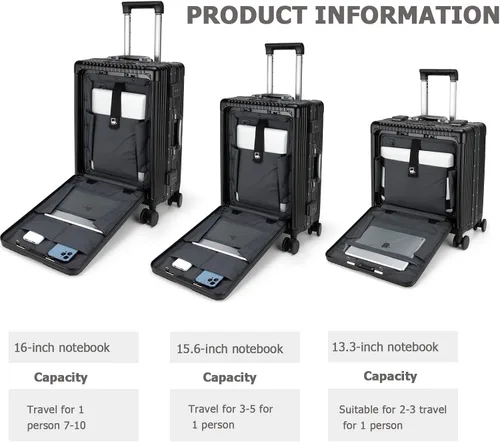 Vista 2 de feilario Equipaje rígido con ruedas giratorias expandibles, maleta de mano con cerradura TSA incorporada, con puerto USB, portavasos y soporte