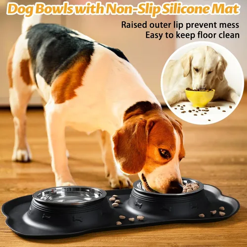 Vista 6 de Hubulk - Comedero doble de acero inoxidable con base de silicona antideslizante antiderrames y pala para alimento, para perros pequeños, medianos