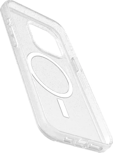 Vista 3 de OtterBox Funda transparente para iPhone 15 Pro MAX (solamente) Symmetry Series - Stardust (transparente/plateado), se ajusta a MagSafe, ultra suave