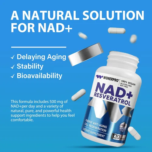Vista 7 de Suplemento NAD+ de 1500 mg puro orgánico, NAD+ Resveratrol y vitamina B3 para mujeres y hombres, refuerzo energético y apoyo antienvejecimiento, 120