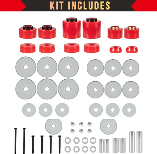 Vista 7 de Kit de bujes de montaje en cuerpo rojo mejorado compatible con Ford F150 F250 F350 2WD 4WD 1980-1998, soportes de cabina de poliuretano resistente
