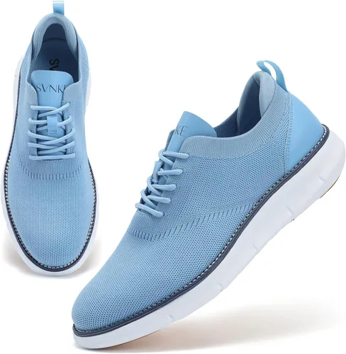 Vista 7 de Zapatos de vestir de malla para hombre, zapatos casuales de negocios, con cordones, zapatos Oxford ligeros, transpirables, cómodos, suela gruesa