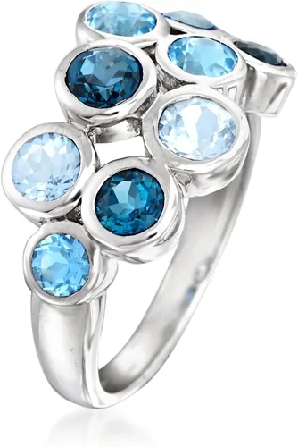 Vista 3 de Ross-Simons Anillo de burbuja de topacio azul tonal de 2.50 qt t en plata de ley