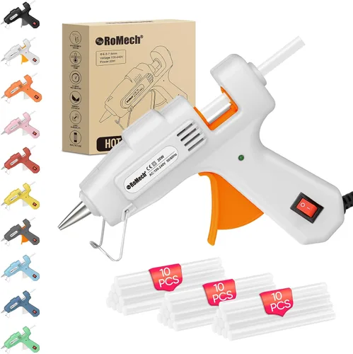 Vista 10 de ROMECH Mini pistola de pegamento caliente de 20 W con set de 30 barras de pegamento, kit de pistola de pegamento caliente de precalentamiento rápido