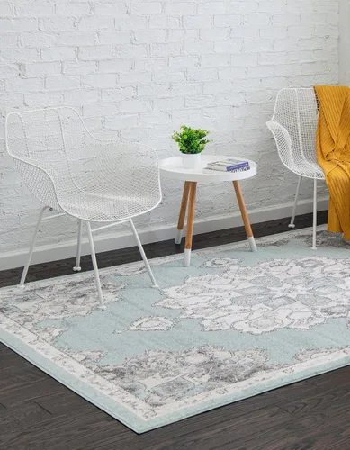 Vista 4 de Unique Loom Parker Collection - Alfombra de área Kokulu (2 x 3 pies, rectangular, aguamarina/beige)