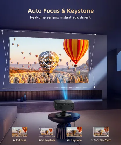 Vista 5 de 1500ANSI Google TV Proyector inteligente, enfoque automático y Keystone, con soporte For Office Presentations, Classroom Teaching, Outdoor Camping
