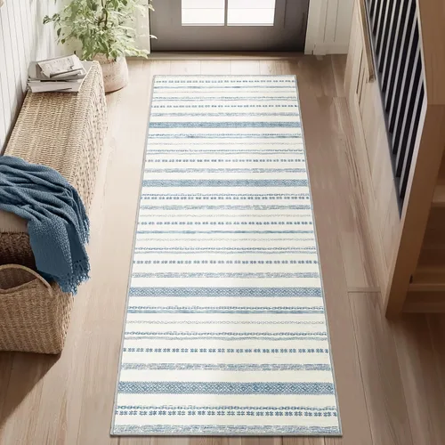Vista 52 de jinchan - Tapete de pasillo marroquí de 2 x 6 pies con líneas, bohemio, lavable, para cocina, suave, geométrico, de lana sintética, antideslizante