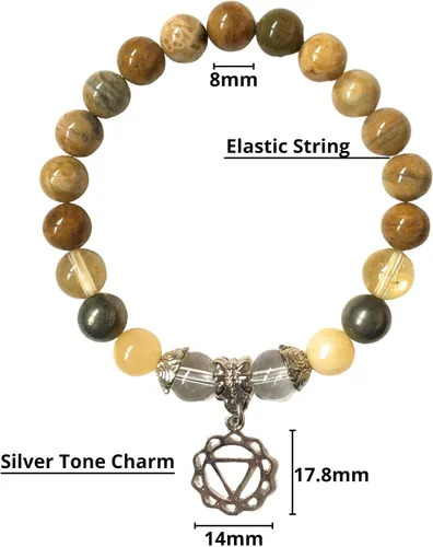 Vista 2 de Pulsera de chakra del plexo solar, jaspe oceánico, pirita, jade amarillo, citrino, joyería para el éxito, abundancia