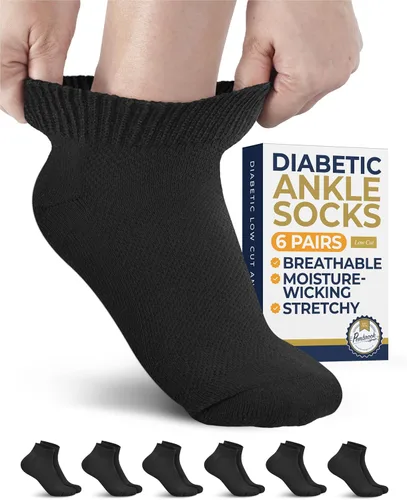 Vista 13 de Pembrook Calcetines de tobillo para diabéticos para mujeres y hombres - 6 pares Calcetines de corte bajo para neuropatía para mujeres Costuras