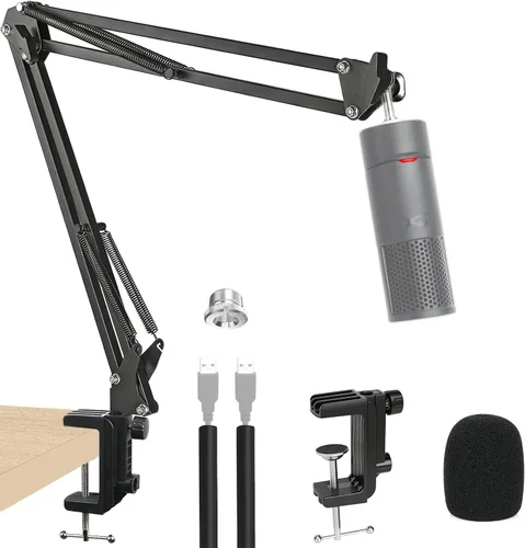 Vista 7 de Soporte de brazo para HyperX SoloCast 2 Boom Arm – Soporte de micrófono de tijera ajustable profesional compatible con micrófono HyperX SoloCast 2