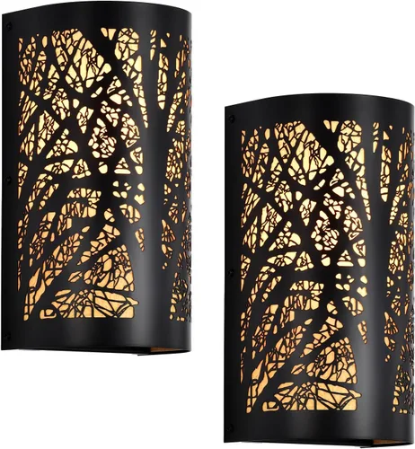 Vista 12 de Juego de 2 apliques de pared rústicos industriales de granja, ramas de árbol de metal con cableado, lámparas de pared vintage con pantallas