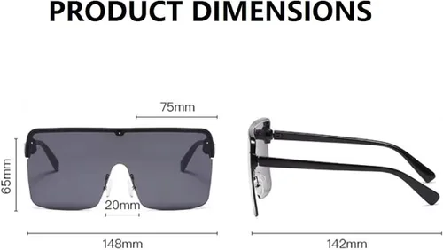 Vista 3 de W&Y YING Gafas de sol de gran tamaño con parte superior plana para hombres y mujeres, semirremolques, elegantes y de gran tamaño, gafas deportivas