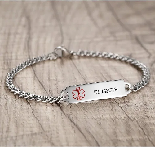 Vista 30 de Pulseras de identificación de alerta médica de 6.5 "-8.5" para mujeres, pulseras de emergencia médica de acero inoxidable, grabado gratuito