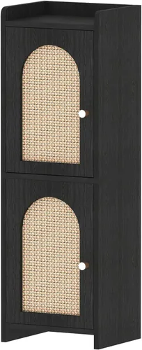Vista 8 de Arbuxzuy Gabinete de almacenamiento de baño de ratán con 2 puertas y Ratán negro